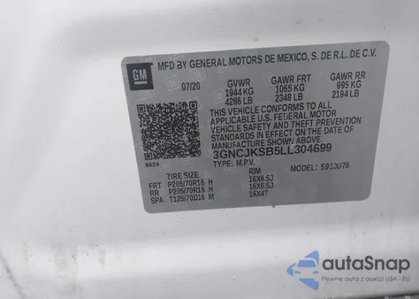 2020 Chevrolet Trax Fwd Ls из США, поврежденный, VIN 3GNCJKSB5LL304699